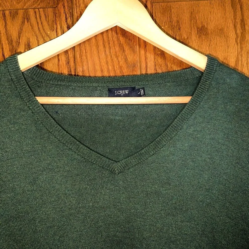 J. Crew | Green Harbor Cotton-Wool Blend V-Neck Sweater | Large
